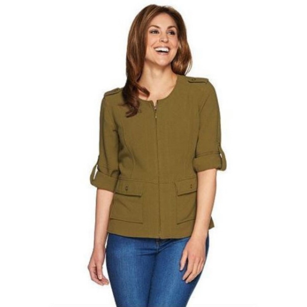 LINEA by Louis Dell'olio Fern Green Zip up Shirt